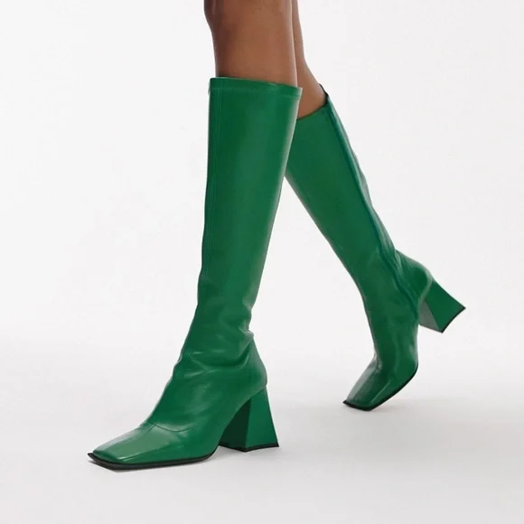 Topshop Shoes Nwt Topshop Leather Knee High Kelly Green Boots Poshmark